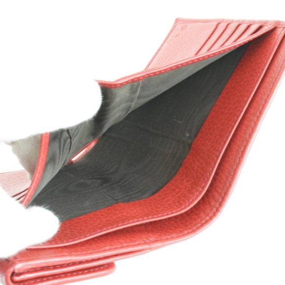 GUCCI 615525 2184 Interlocking G Bi-fold Wallet Compact W Red Leather